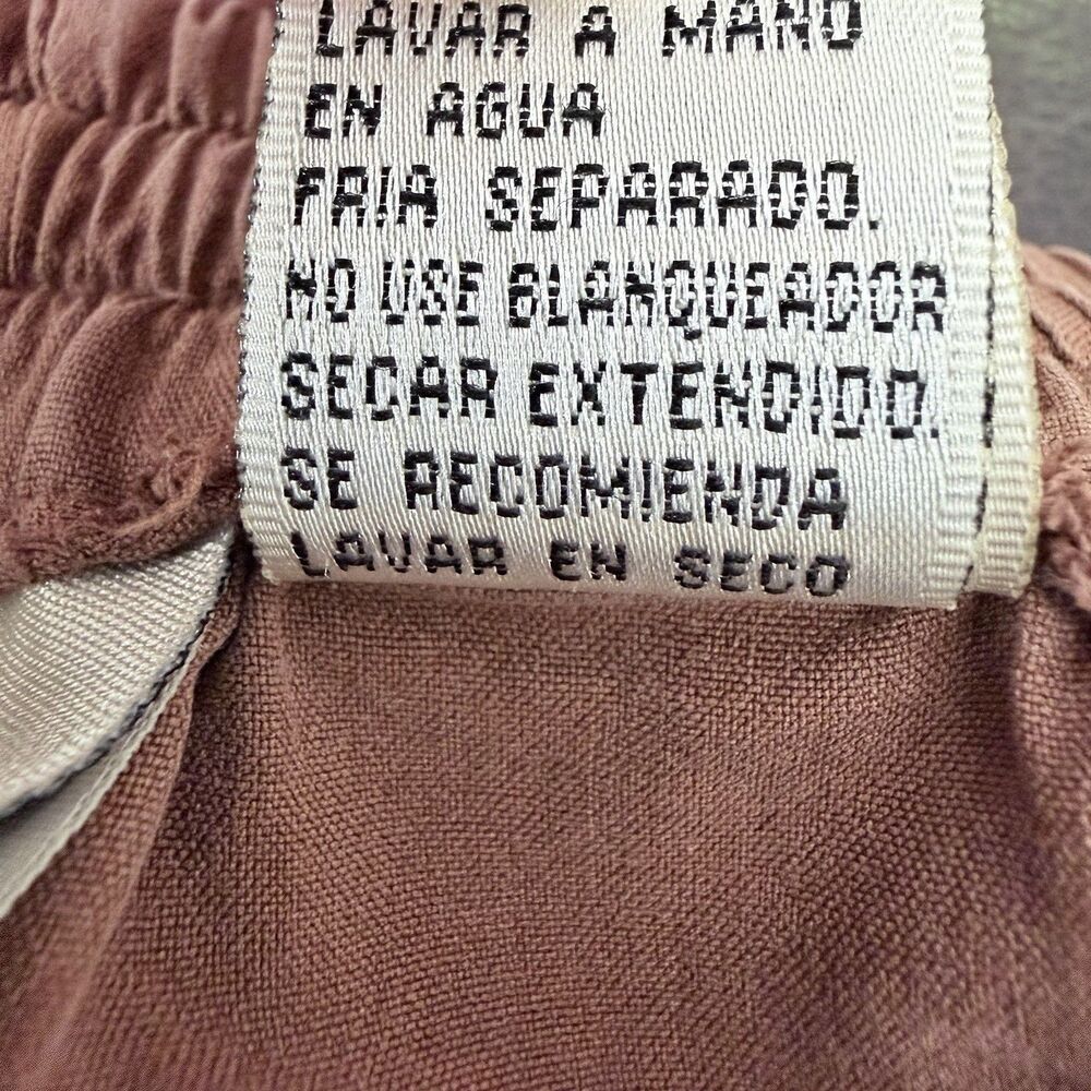 Vintage Terracotta Brown 100% Silk M Straight Leg Pants Elastic Waist Pockets - Picture 9 of 11